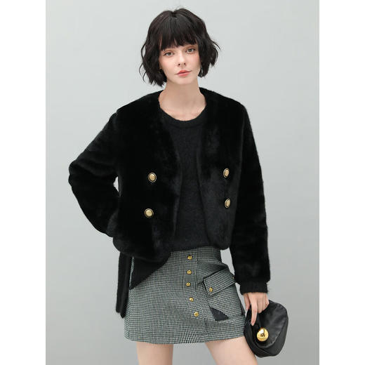 COCOBELLA高奢质感气质丰盈环保皮草冬裸领短款毛绒外套WL57A 商品图2