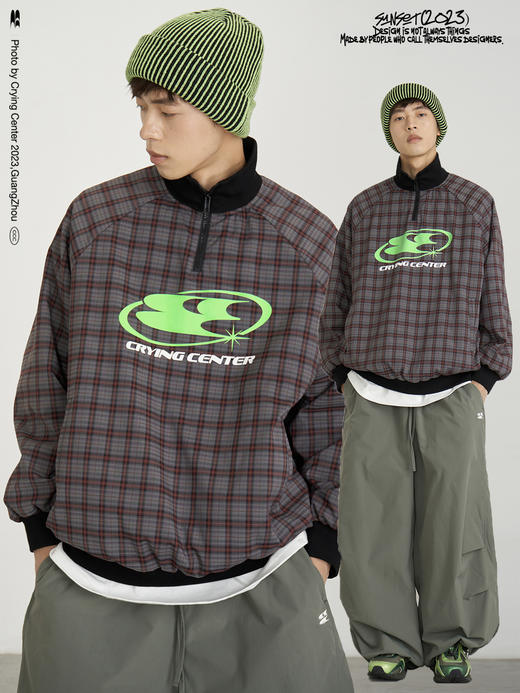 CryingCenter 撞色复古格纹高领棉服套头卫衣夹克 哭喊中心 商品图0