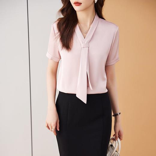 娜璐多 OL通勤套装女2023夏季新款仿缎面短袖衬衫鱼尾半身裙两件套气质风 商品图1