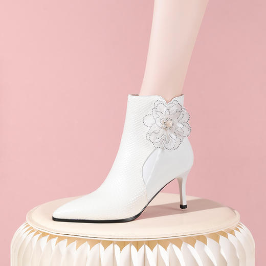 优雅个性，尖头花朵高跟细跟短靴YSML-A781-551 商品图4