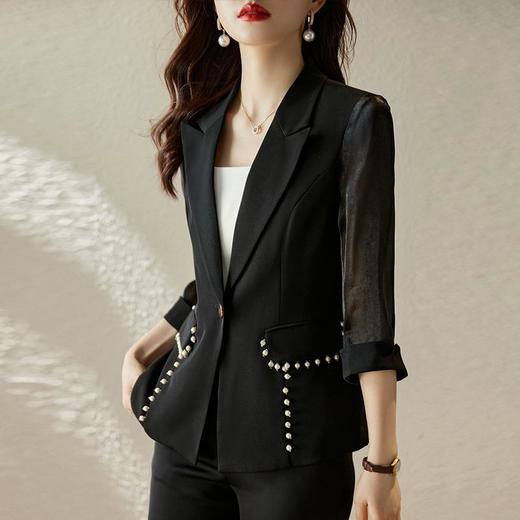 娜璐多 绿色西装套装女七分袖夏季薄款高级感通勤装气质女神范休闲小西服 商品图2