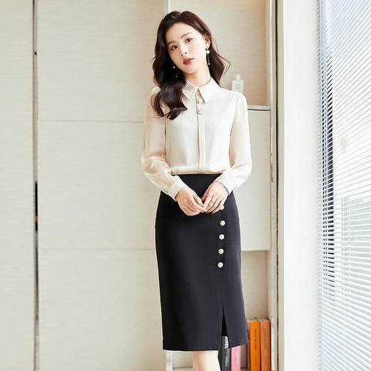 娜璐多 翻领衬衫套装女2022年秋季新款甜美气质别致小衫百搭半身裙两件套 商品图2