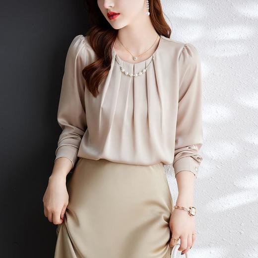 娜璐多 气质时尚设计感衬衣2023春秋新款轻熟风长袖衬衫休闲百搭圆领小众 商品图1