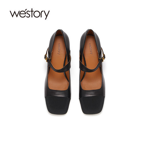 westory2023秋季小个子增高韩版时尚浅口一字带厚底玛丽珍W23CE73551 商品图2