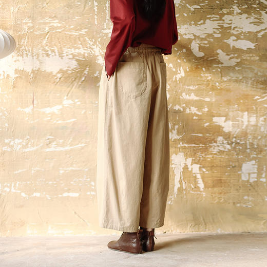 绽放650朵/2023秋季新款纯棉宽松九分裤文艺松紧腰茧型休闲裤 商品图3