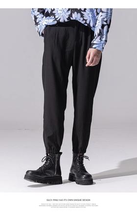 PINLI品立新款百搭纯色直筒休闲束脚长裤男小脚裤子潮牌B213117122