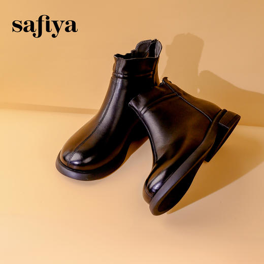 Safiya/索菲娅 2024冬季英伦羊皮方跟后拉链百搭休闲瘦瘦短靴 SF44116009/SF44118009 商品图3