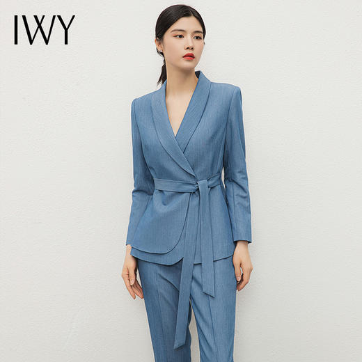 IWY/蓝色正式场合职业套装女士西装上班通勤女装西服珠宝店绑带工作服CP13142 商品图2