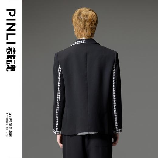 PINLI品立裁魂2023秋季新品男士休闲小西装千鸟格拼接西服外套潮BC233106031 商品图2