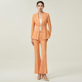IWY/秋季长袖西装套装女时尚气质高级感阔腿裤职业装橘色休闲西服外套203026CP1