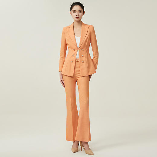 IWY/秋季长袖西装套装女时尚气质高级感阔腿裤职业装橘色休闲西服外套203026CP1 商品图0
