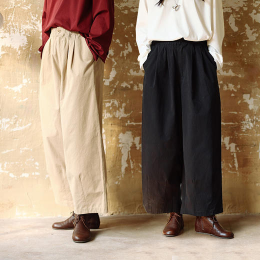 绽放650朵/2023秋季新款纯棉宽松九分裤文艺松紧腰茧型休闲裤 商品图0