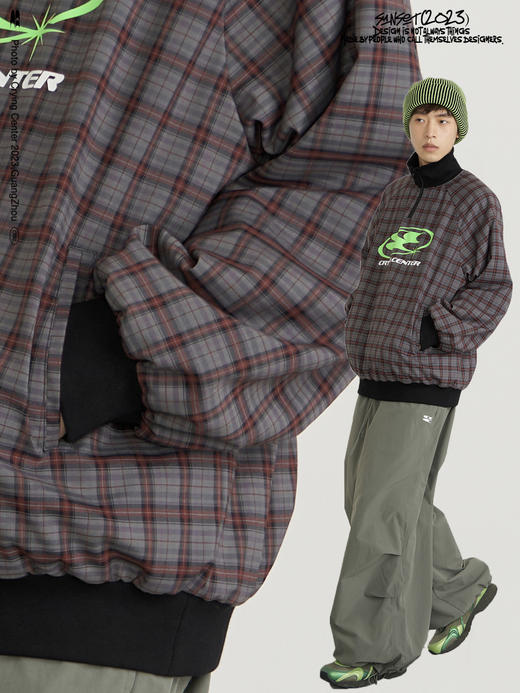 CryingCenter 撞色复古格纹高领棉服套头卫衣夹克 哭喊中心 商品图4