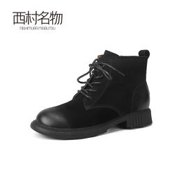 西村名物2023新款真皮英伦复古绑带马丁靴T23DS44201