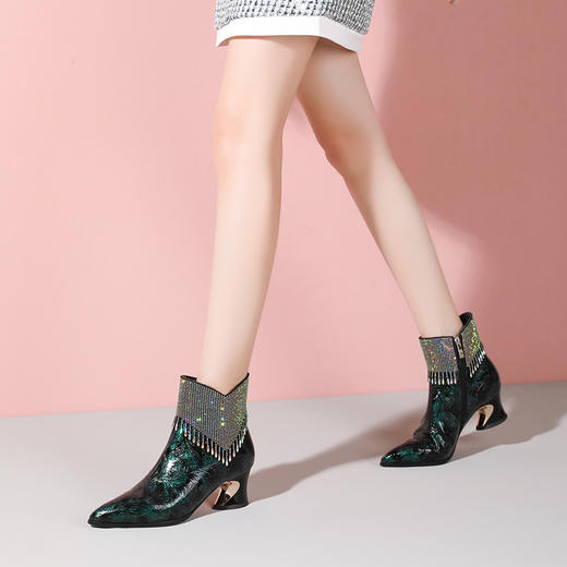 秋冬新款，复古风尖头中跟短靴YSML-D785-350 商品图2