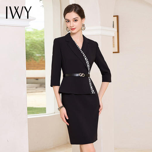 IWY/气质黑色西装连衣裙女初秋款七分袖绑带包臀裙售楼部工作服Q994 商品图2