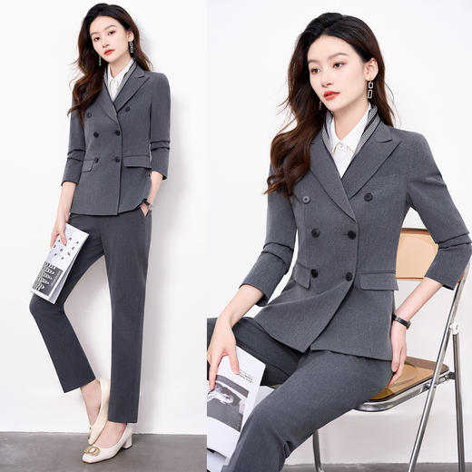 【西装+西裤】罗蒙春秋款女式套装简约百搭商务通勤职场西装两件套女 商品图4