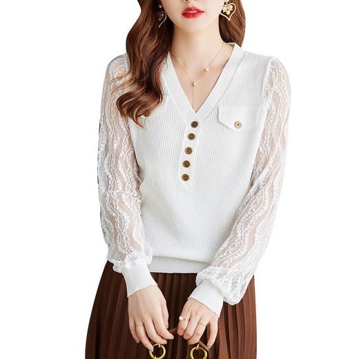 娜璐多 春秋新款设计感小众时尚气质内搭蕾丝拼接长袖针织衫百搭上衣女 商品图4
