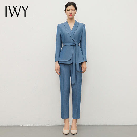 IWY/蓝色正式场合职业套装女士西装上班通勤女装西服珠宝店绑带工作服CP13142 商品图0