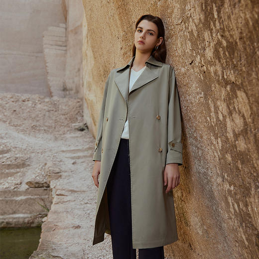 【女士风衣外套】23年秋冬新品女士中长款双排扣风衣时尚直筒外套 商品图0