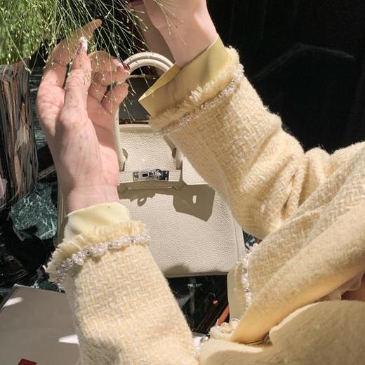 BeQueenStory【日落金箔】气质赫本风羊毛金丝编织水钻珠链香风套装 商品图2