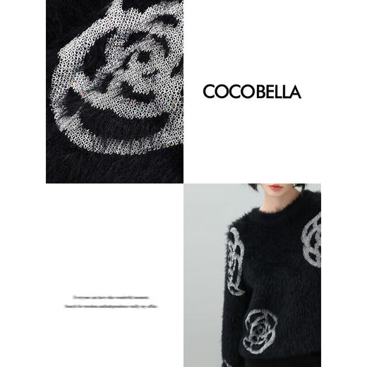 COCOBELLA提花银丝亮片山茶花毛衣女丰盈软糯加厚针织衫MZ553 商品图1