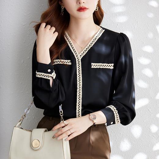 娜璐多 2023年春秋衬衣打底衫女百搭衬衫小香风V领时尚新潮别致显 商品图3