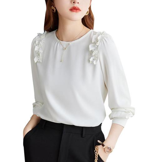 娜璐多 初秋新款打底衫显瘦长袖设计感洋气T恤薄款女士小衫法式木耳衬衣 商品图4