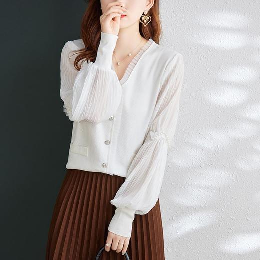 娜璐多 温柔风荷叶边女式针织衫2023初秋新款设计感时尚气质长袖上衣女 商品图4