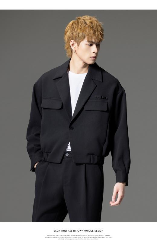 PINLI品立秋冬新品西装领休闲夹克男士纯色潮牌短款茄克外套B252104051 商品图7