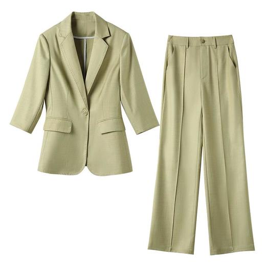 娜璐多 绿色阔腿裤西装套装女夏薄款2023高级感新款气质休闲七分袖小西服 商品图3