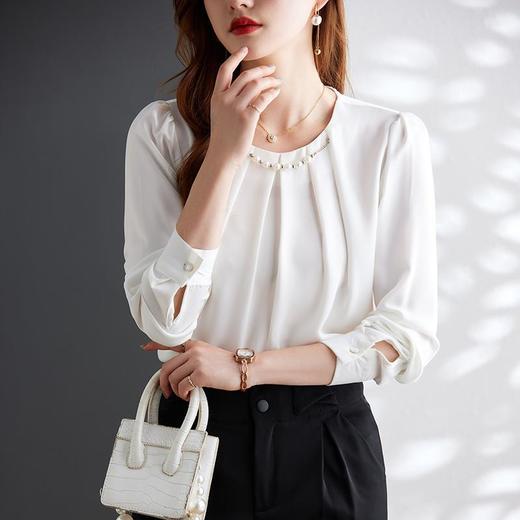 娜璐多 气质时尚设计感衬衣2023春秋新款轻熟风长袖衬衫休闲百搭圆领小众 商品图2