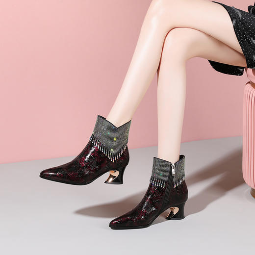 秋冬新款，复古风尖头中跟短靴YSML-D785-350 商品图1