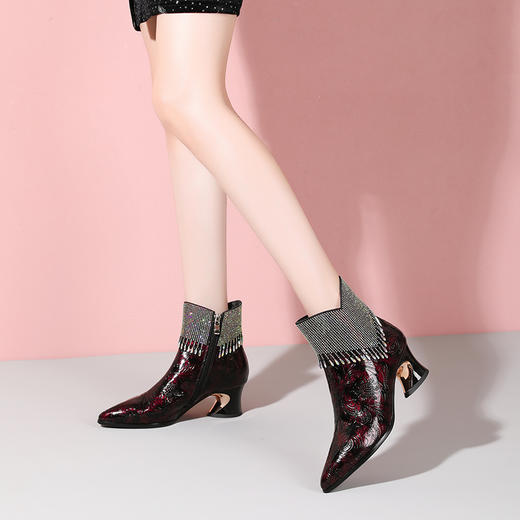 秋冬新款，复古风尖头中跟短靴YSML-D785-350 商品图0