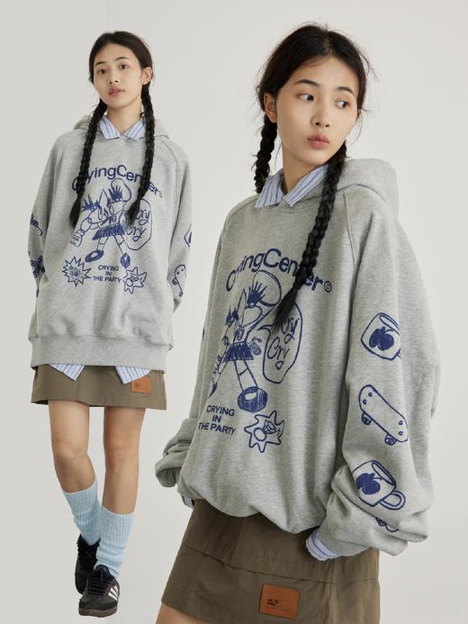 CryingCenter 手绘泪仔花灰色卫衣趣味休闲宽松百搭 哭喊中心 商品图0