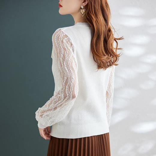 娜璐多 春秋新款设计感小众时尚气质内搭蕾丝拼接长袖针织衫百搭上衣女 商品图3