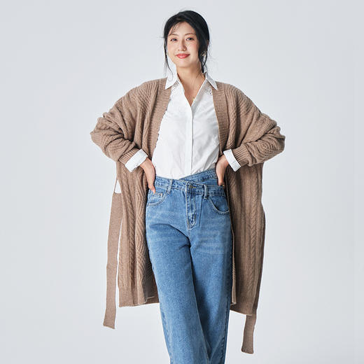 馥迦慵懒宽松绞花羊毛长开衫 NG-856 商品图4