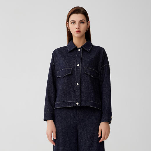 【女士牛仔外套】23年秋冬新品女士纯羊毛仿牛仔面料短款外套 商品图0