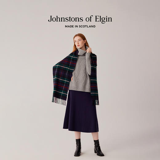 Johnstons of Elgin经典纯羊绒宽幅围巾 格纹 商品图2