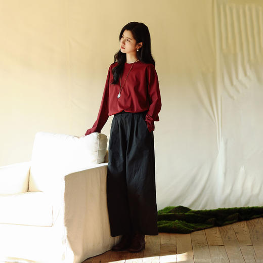 绽放713朵/666T恤匹马棉丝光工艺百搭打底衫圆领宽松减龄多色长袖 商品图3