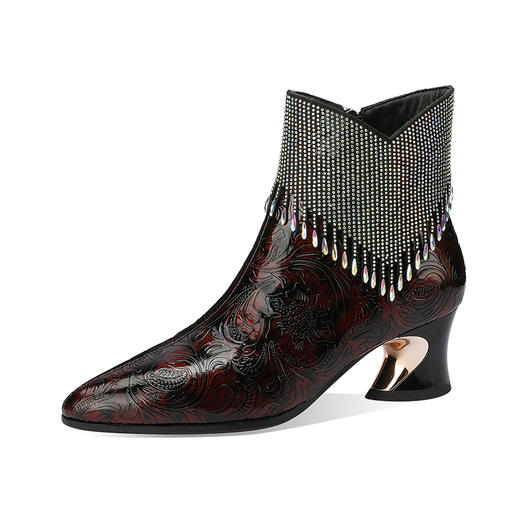 秋冬新款，复古风尖头中跟短靴YSML-D785-350 商品图6