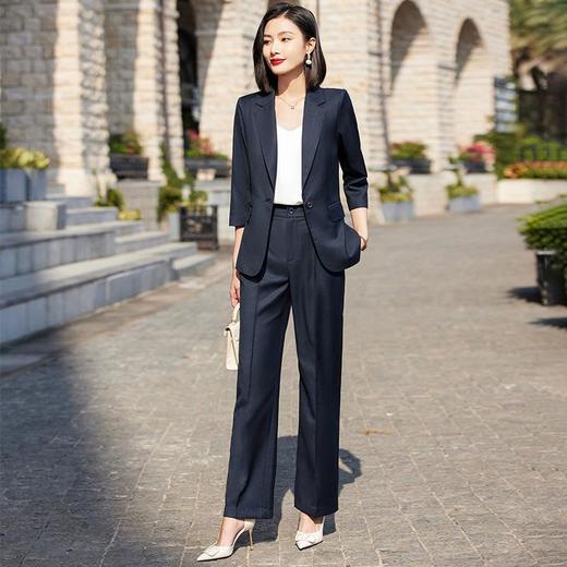娜璐多 绿色阔腿裤西装套装女夏薄款2023高级感新款气质休闲七分袖小西服 商品图1