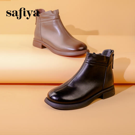 Safiya/索菲娅 2024冬季英伦羊皮方跟后拉链百搭休闲瘦瘦短靴 SF44116009/SF44118009 商品图2
