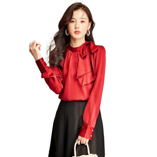 娜璐多 时尚衬衫套裙女2023秋季新款名媛轻熟风洋气蝴蝶结衬衣半身裙套装 商品图4