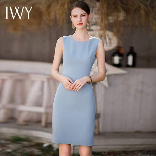 IWY/法曼努气质蓝色无袖连衣裙女时尚西服内搭职业裙新款百搭裙Q889 商品图1