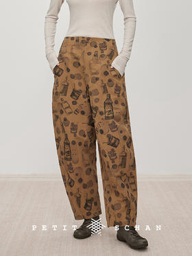 花间一壶酒 手绘印花汉麻镰刀裤