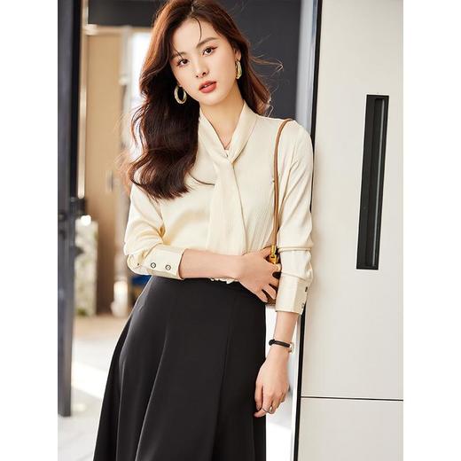 娜璐多 白色衬衫女2023秋季新款飘带设计感气质长袖上衣搭配半身裙两件套 商品图3