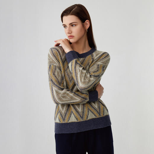 【菱形撞色羊绒衫】羊绒世家秋冬新品女士新品内搭保暖毛衣 商品图1