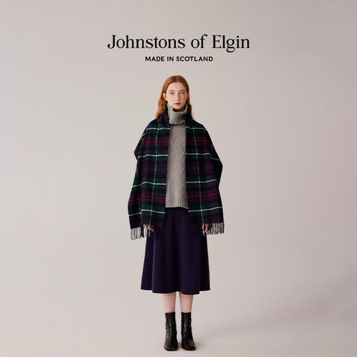 Johnstons of Elgin经典纯羊绒宽幅围巾 格纹 商品图0