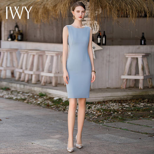 IWY/法曼努气质蓝色无袖连衣裙女时尚西服内搭职业裙新款百搭裙Q889 商品图3